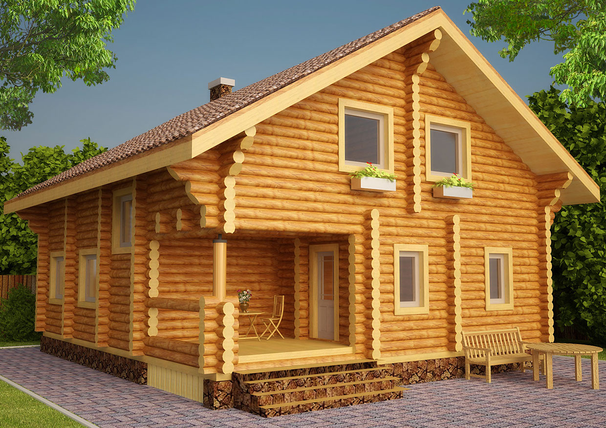 Деревянный дом из оцилиндрованного бревна 8*8